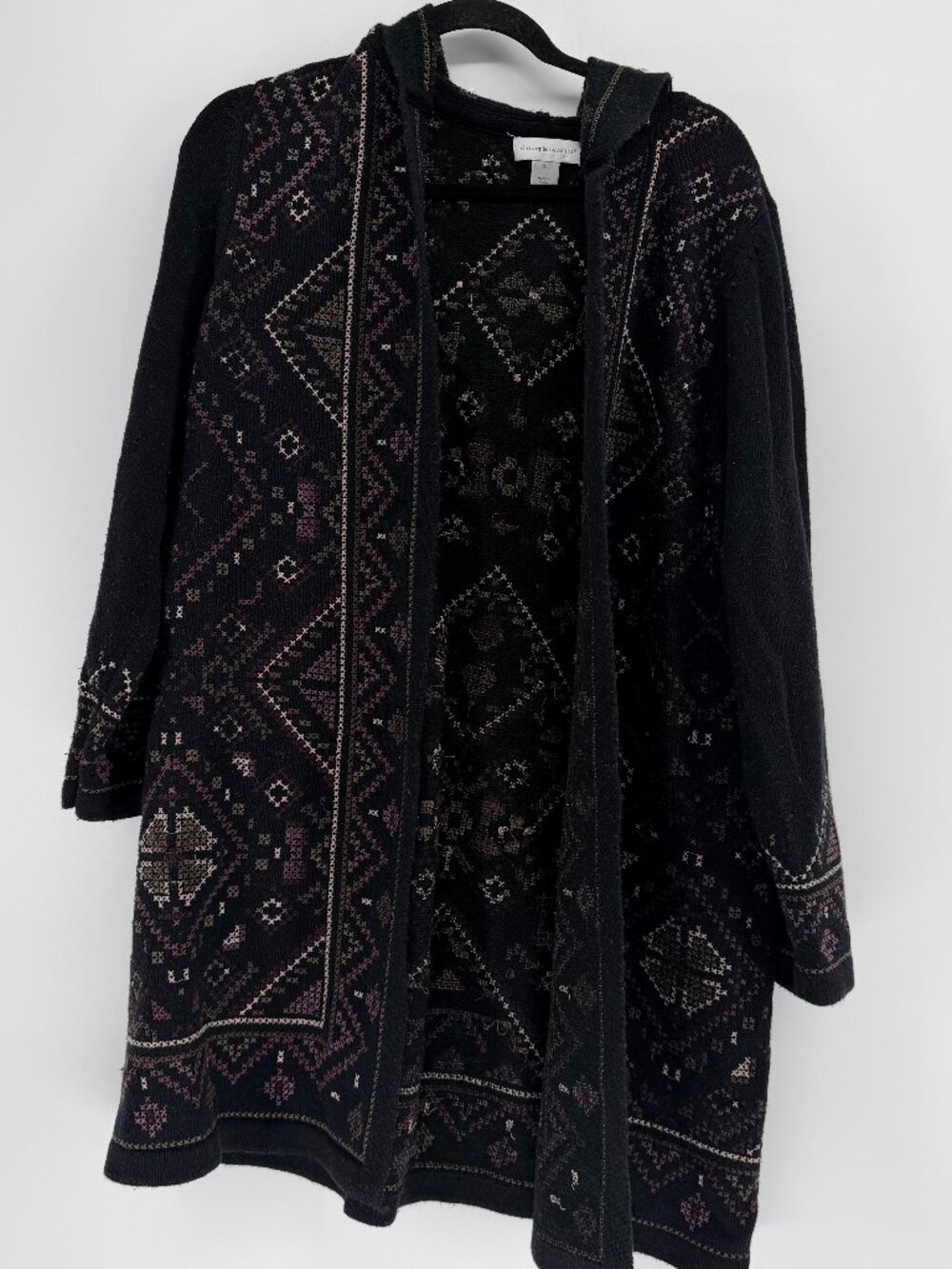 Christopher & Banks Women's XL Cardigan Black Cross-Stitch Hooded